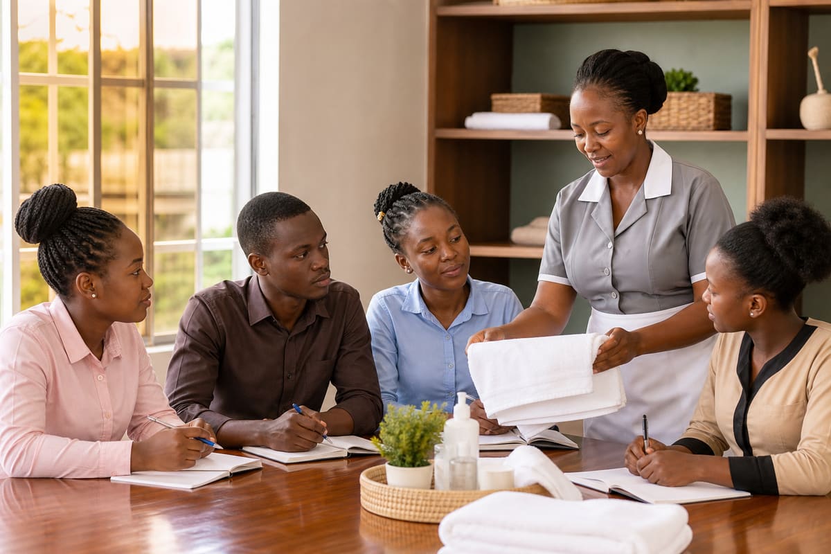 Trainees learning professional domestic care skills